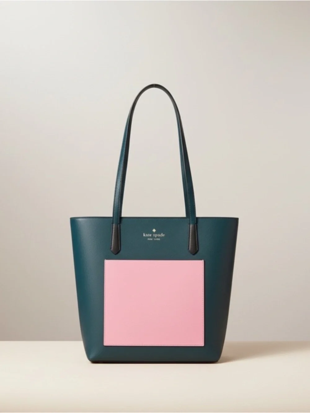 Kate Spade Market Tote NWT Green Pink Colorblock Leather Zip